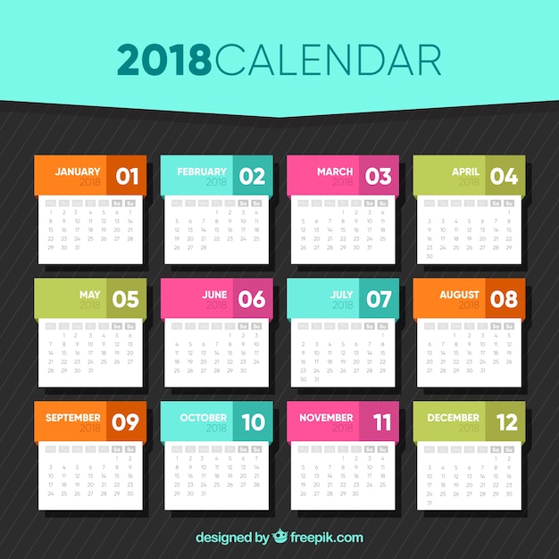 2018 modello di calendario in progetto piatto