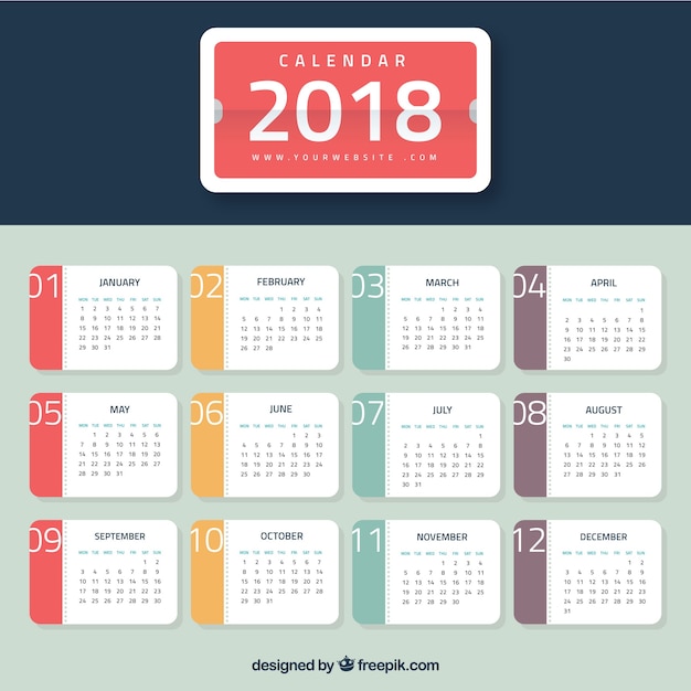 2018 modello di calendario
