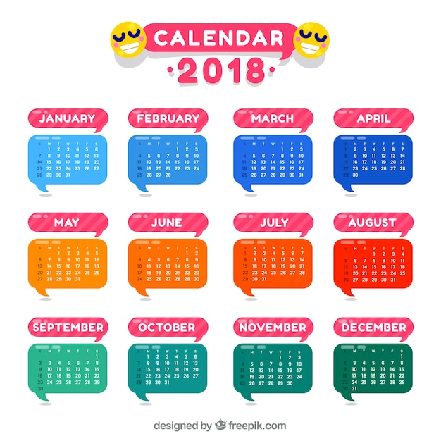 2018 modello di calendario