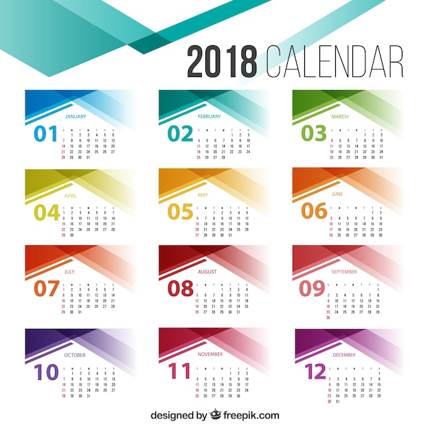 2018 modello di calendario