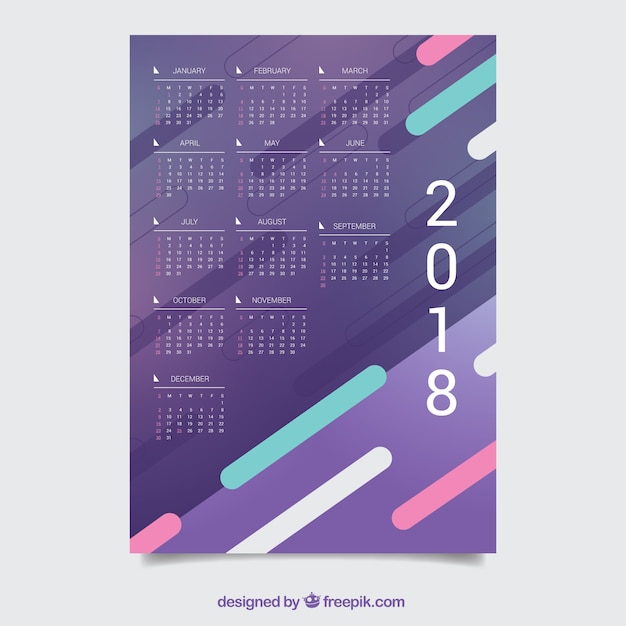 2018 calendar with abstract shapes