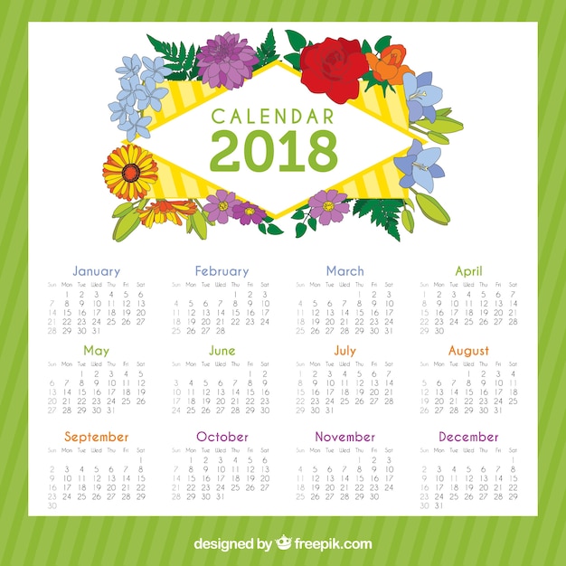 2018 calendario con bellissimi fiori