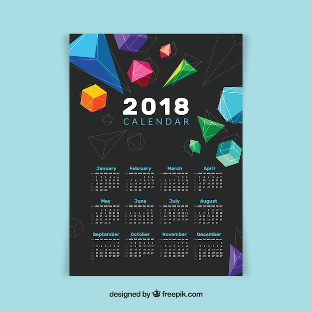 2018 calendar with geometric shapes