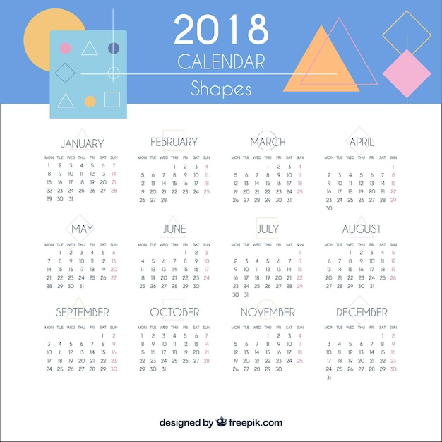 2018 calendar with geometric shapes