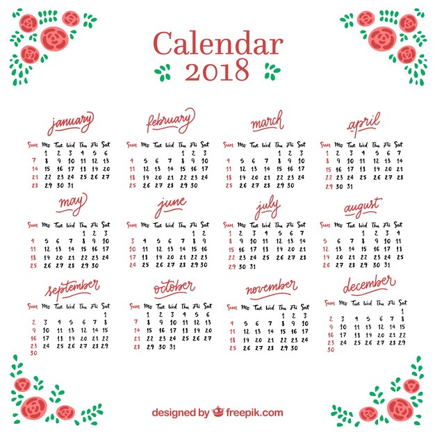 2018 календаря с рисованной розы