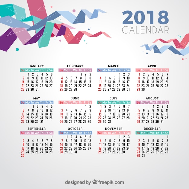 2018 calendar with modern shapes