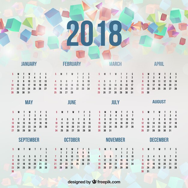 Бесплатное векторное изображение 2018 календарь