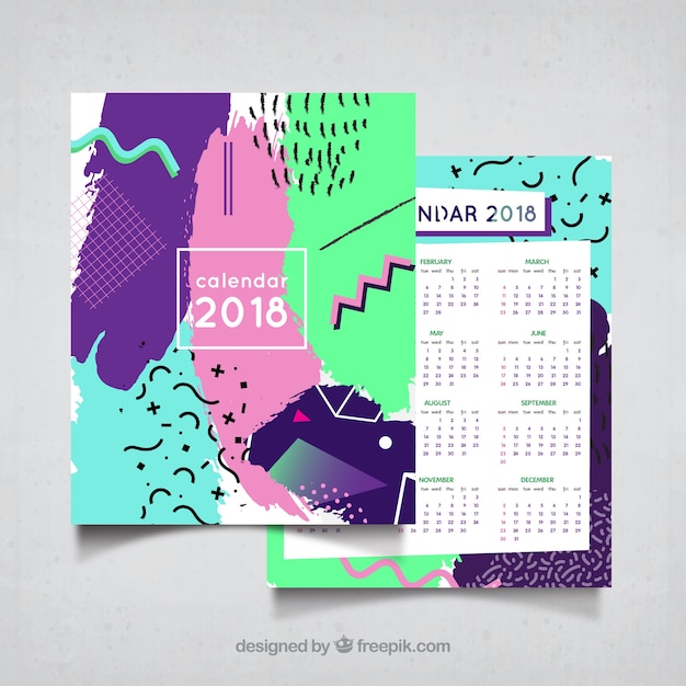2018カラフルなメンフィスカレンダー