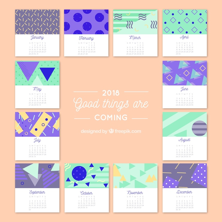 Free Vector 2018 creative calendar with geometric shapes