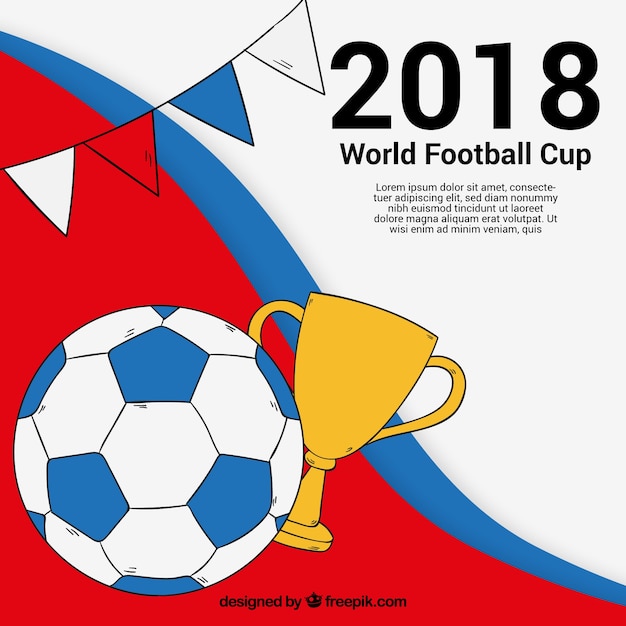 Vettore gratuito stile disegnato della priorità bassa della tazza di gioco del calcio del mondo 2018