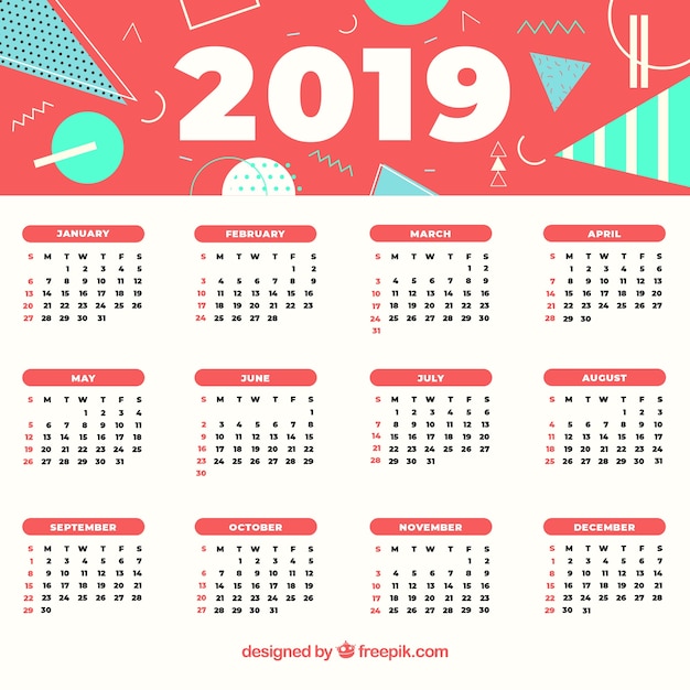 Vettore gratuito calendario astratto 2019