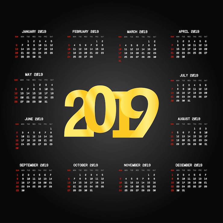 Бесплатный Вектор 2019 дизайн с черным фоном
