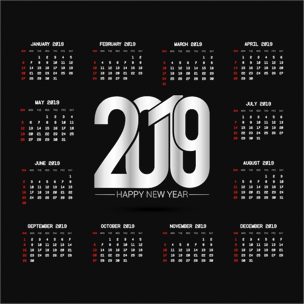 2019 calendar design with black background vector