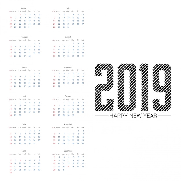 Free vector 2019 calendar design with light background vector