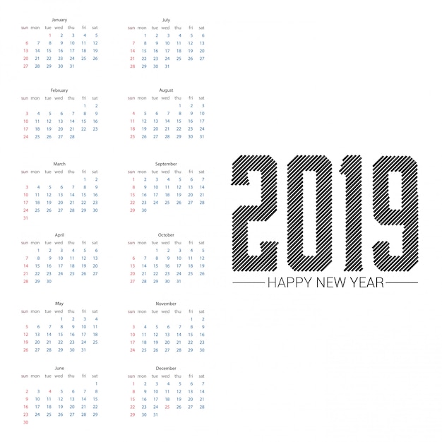 2019カレンダーデザイン、明るい背景ベクトル