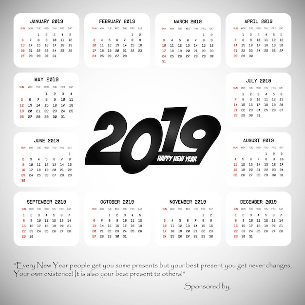 2019 calendar design with light background vector