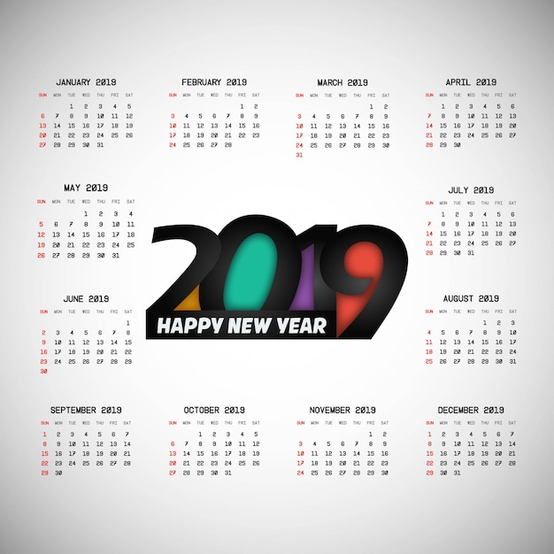 2019 calendar design with light background vector