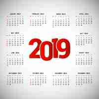 Free vector 2019 calendar design with light background vector