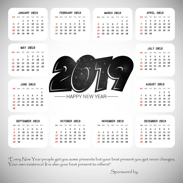 2019 calendar design with light background vector