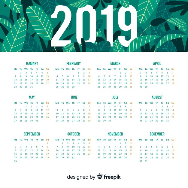 Vettore gratuito 2019 design del calendario