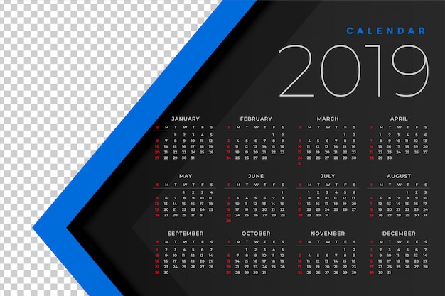 2019 calendar template with image space