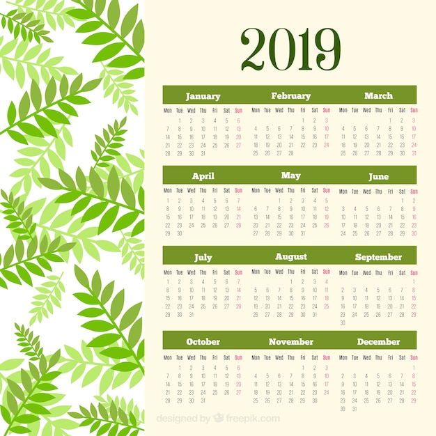 Modello di calendario 2019