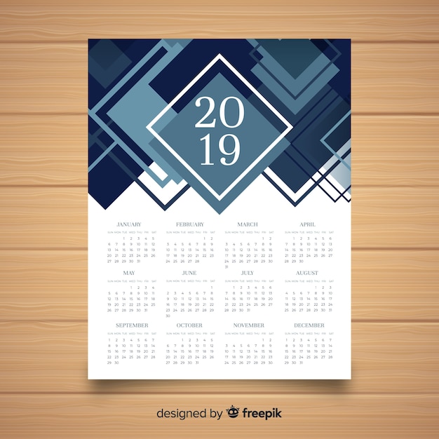 Vettore gratuito modello di calendario 2019