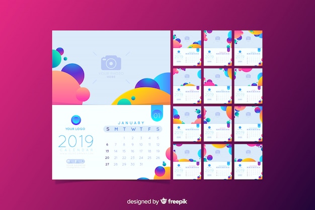 Бесплатное векторное изображение Шаблон календаря 2019 года