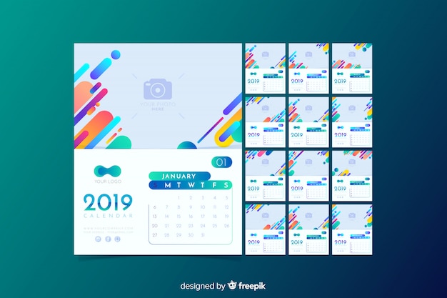 Vettore gratuito modello di calendario 2019