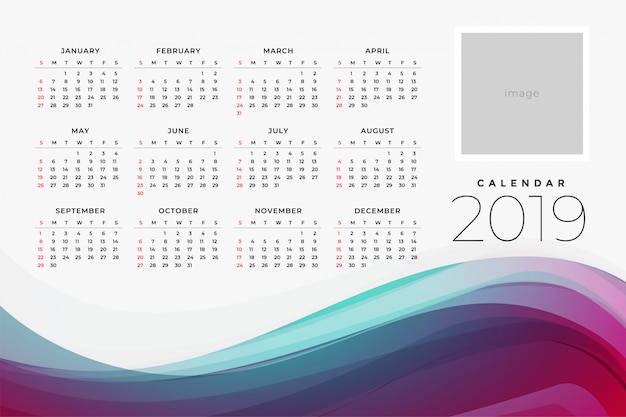 Free vector 2019 calendar of the yar design template