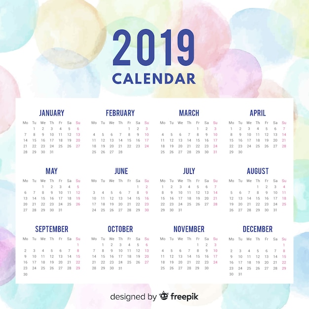 Free vector 2019 calendar