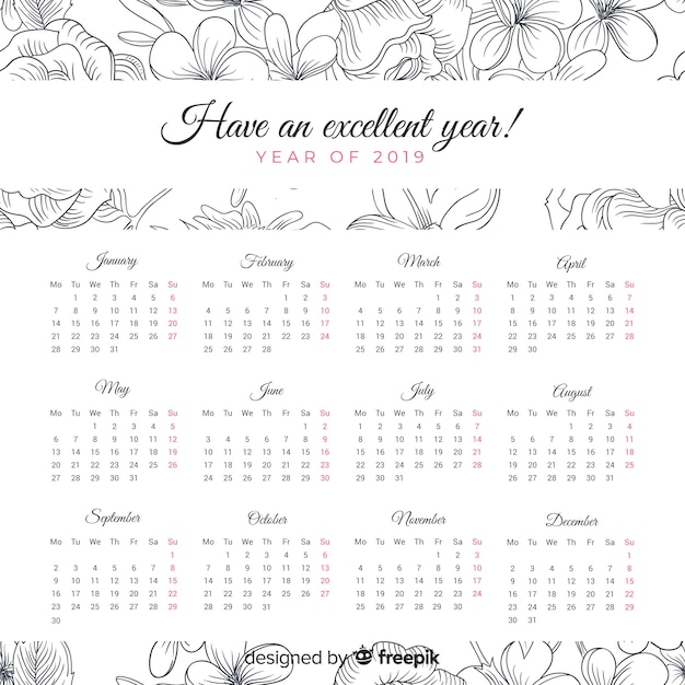 Free vector 2019 calendar