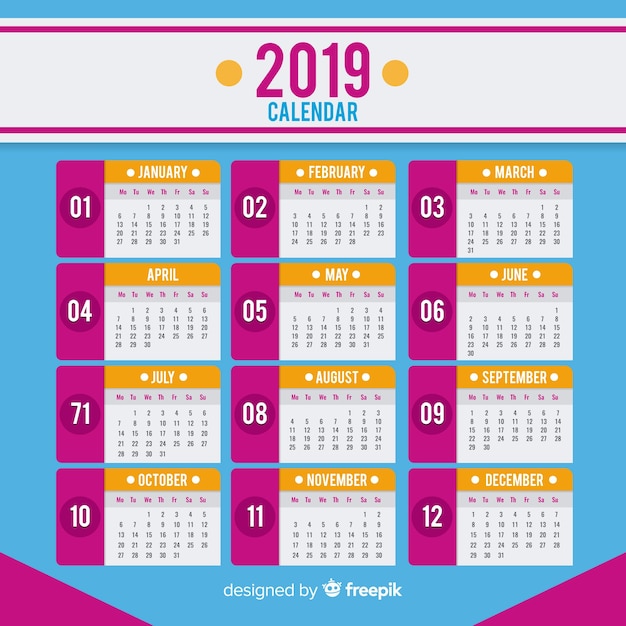 無料ベクター 2019カレンダー