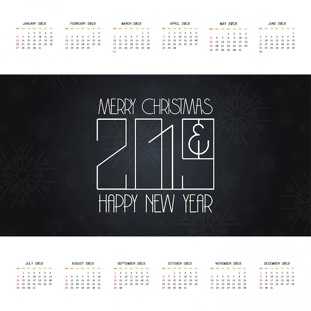 Free vector 2019 christmas calendar design vector