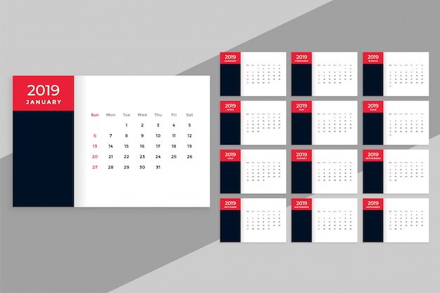 Бесплатное векторное изображение Настольный календарь 2019 года в минимальном стиле