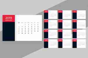 Free vector 2019 desk calendar in minimal style