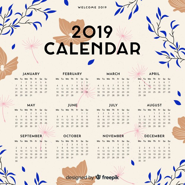 2019 Month Calendar