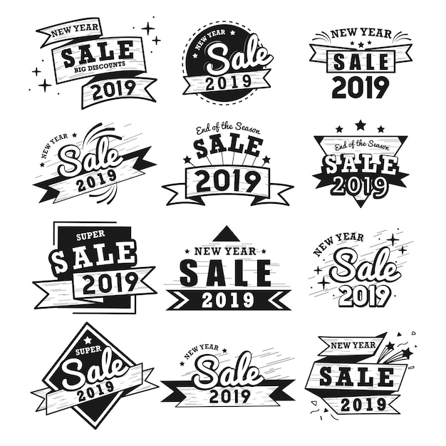 Free vector 2019 new year sale badge vector set