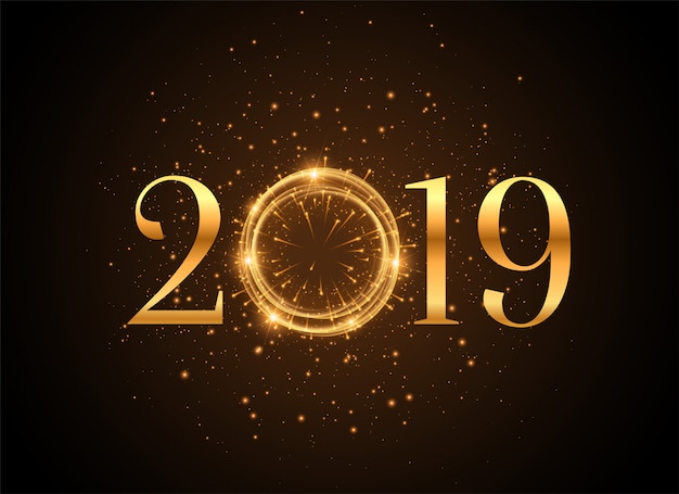 Priorità bassa dorata lucida di anno nuovo 2019 delle scintille