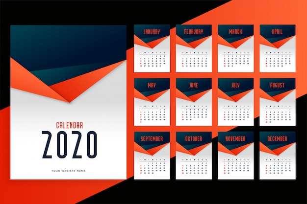 無料ベクター 2020年カレンダー