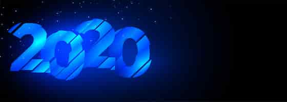 Vettore gratuito 2020 banner blu brillante felice anno nuovo creativo