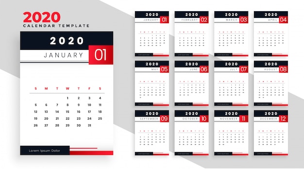 2020 happy new year calendar layout template design