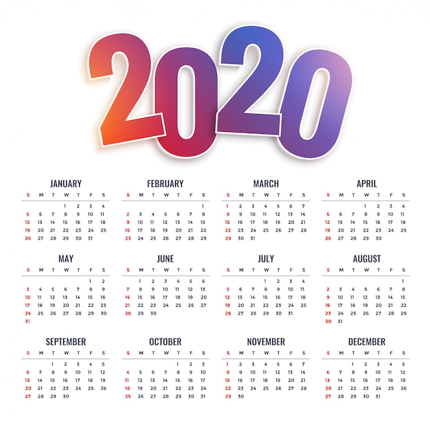 Vettore gratuito 2020 felice anno nuovo calendario