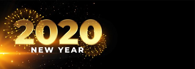 2020 happy new year celebration banner with fireworks