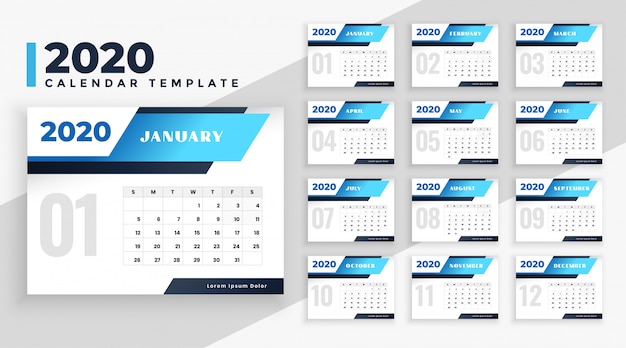 2020 modern calendar layout template