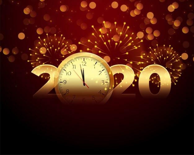 2020 new year celebration with clock and firework