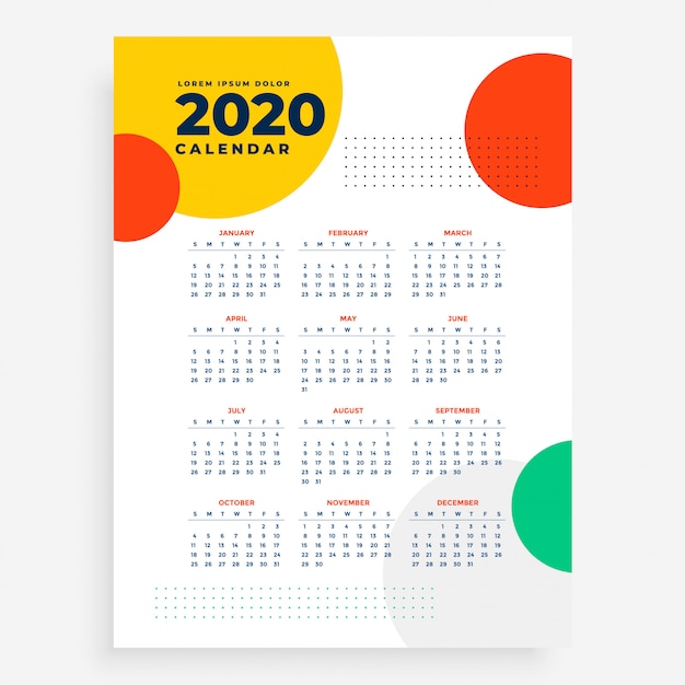 2020 vertical new year calendar design in modern style