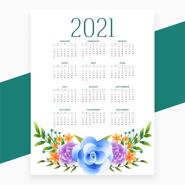 꽃 스타일 테마의 2021 달력 디자인