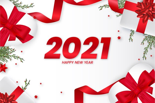 現実的なクリスマスの装飾の背景を持つ2021年のカード