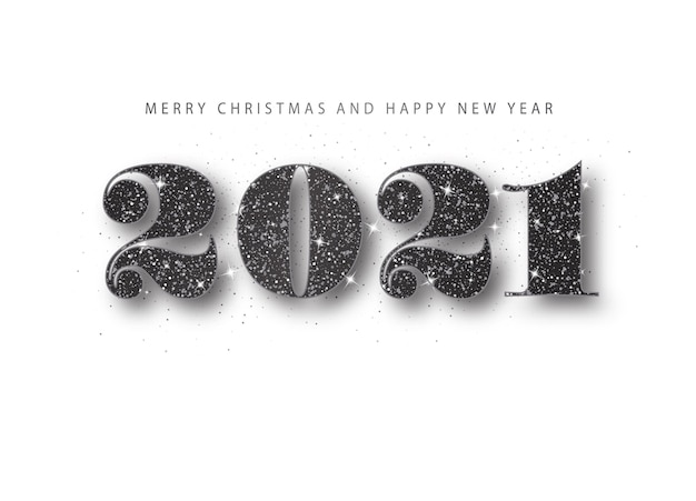 2021 Happy New Year. Black glitter number. Holiday greeting banner in minimal style.